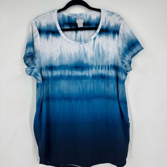 Chico's Short Sleeve Tee Shirt Blue White Ombré Tie Dye Coastal Size‎ 3 XL 16-18 - Picture 1 of 8